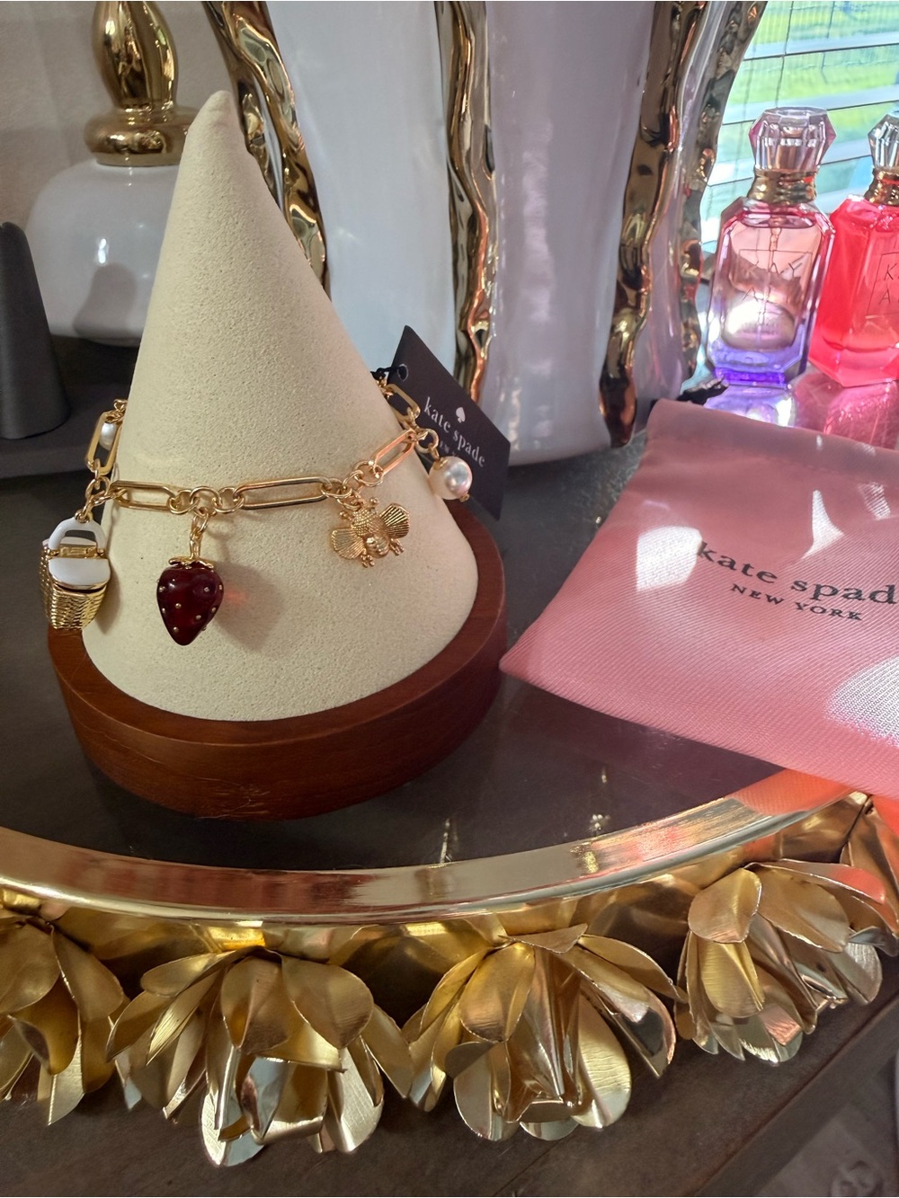 Kate Spade Gold Charm Strawberry Picnic Bracelet